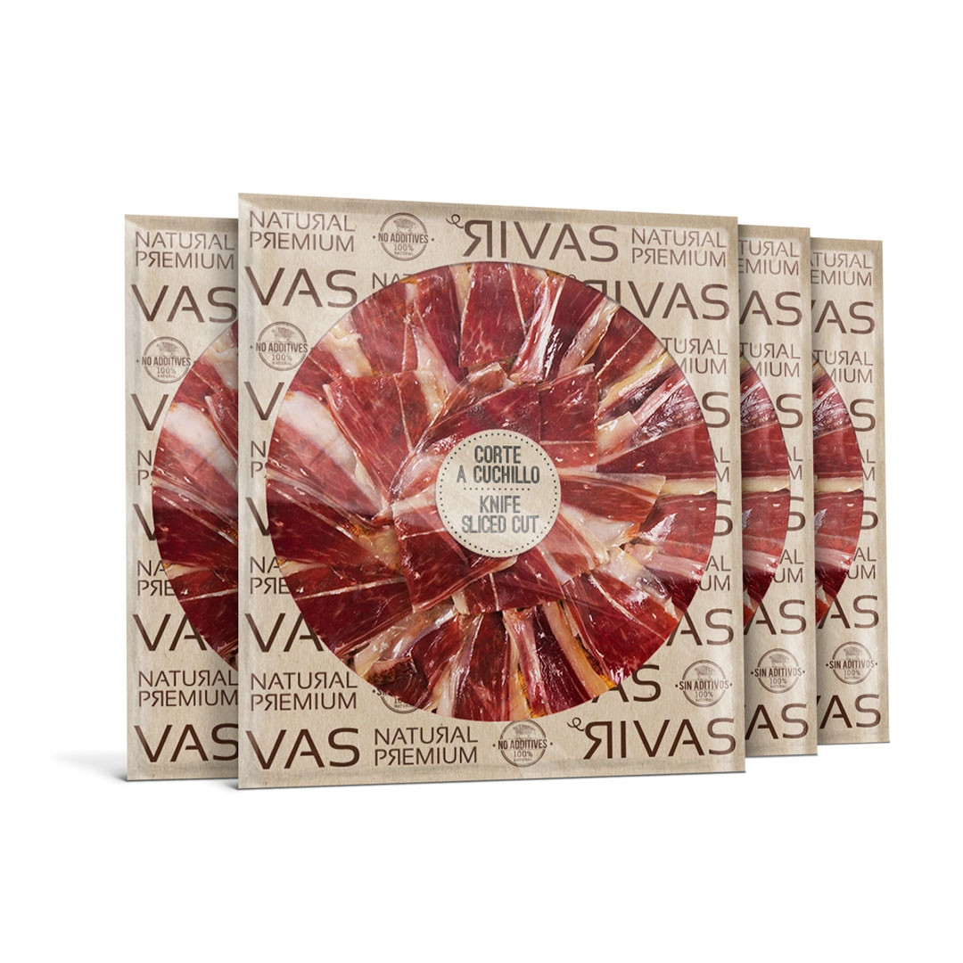 1/2 Kg. JAMÓN IBÉRICO BELLOTA 100% NATURAL CORTADO A CUCHILLO EN 5 SOBRES