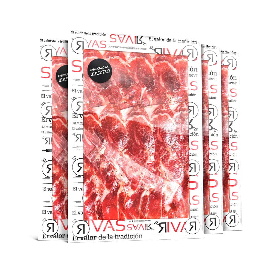 1/2 KG. JAMÓN RIVAS IBÉRICO 100% NATURAL ETIQUETA NEGRA LIMITADO Y NUMERADO +54M LONCHEADO EN 5 SOBRES