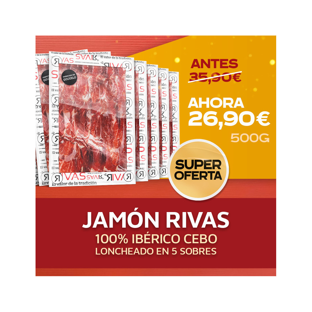 JAMÓN RIVAS 100% IBÉRICO CEBO LONCHEADO EN 5 SOBRES