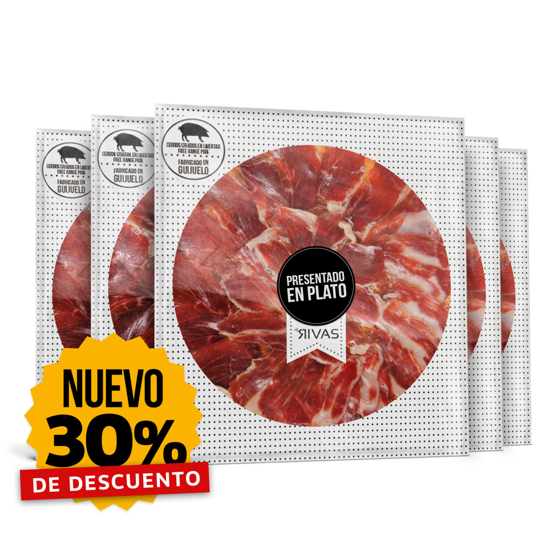 5 UNIDADES DE JAMÓN RIVAS DE BELLOTA 100% IBÉRICO PRESENTADO EN PLATO