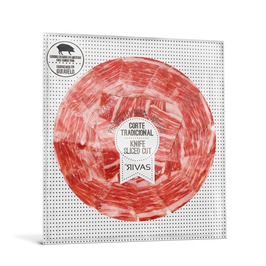 90 GRS. JAMON BELLOTA 100% IBERICO CORTE TRADICIONAL (VETEADO PREMIUM) EXCELENTE Y LIMITADO