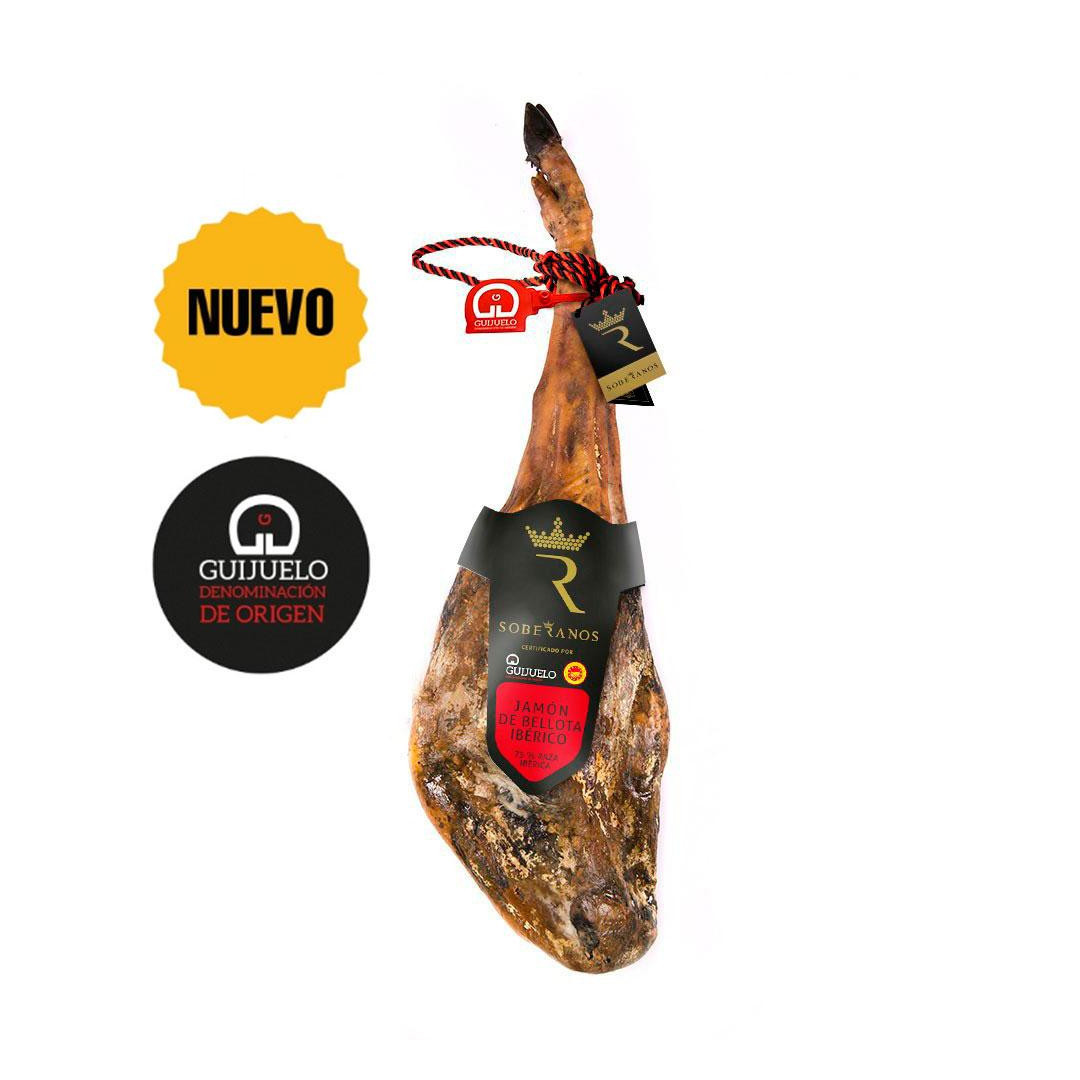 JAMÓN DE BELLOTA IBÉRICO 75% RAZA IBÉRICA CON DENOMINACIÓN DE ORIGEN PROTEGIDA GUIJUELO (SOBERANOS)