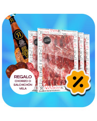 PALETA RIVAS CEBO DE CAMPO 50/75% RAZA IBÉRICA 100% NATURAL (LONCHEADA) + 1 CHORIZO O SALCHICHÓN VELA DE REGALO