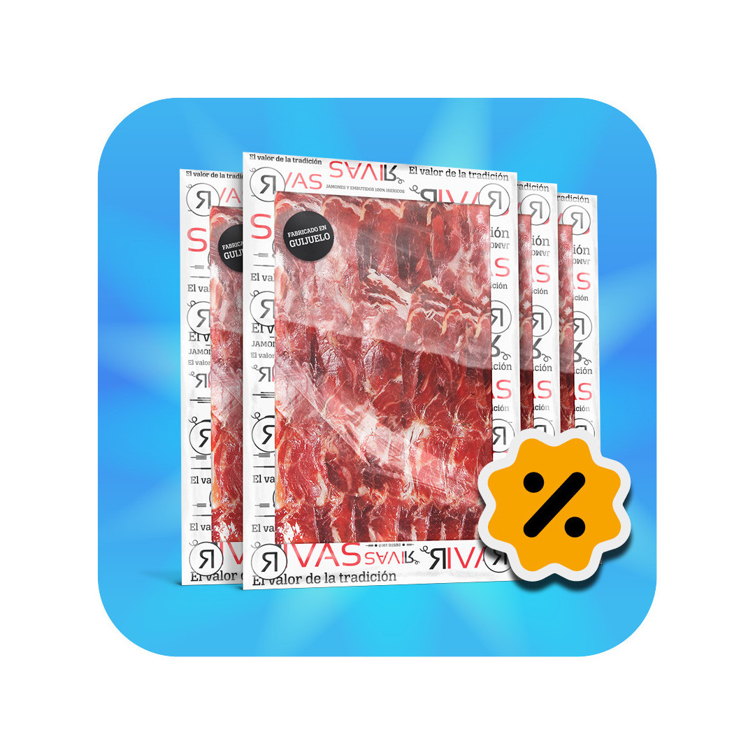 1/2KG JAMÓN DE BELLOTA PREMIUM 100% IBÉRICO LONCHEADO - PACK DE  5 SOBRES 4 AÑOS DE CURACIÓN
