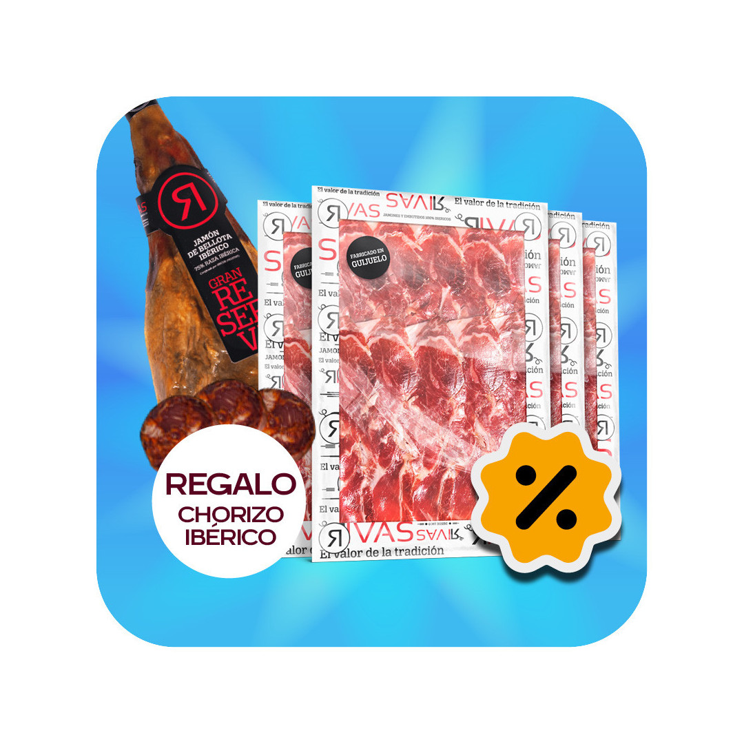JAMÓN RIVAS CEBO DE CAMPO 75% RAZA IBÉRICA - 3 AÑOS DE CURACIÓN (LONCHEADO) + 1 VELA DE REGALO