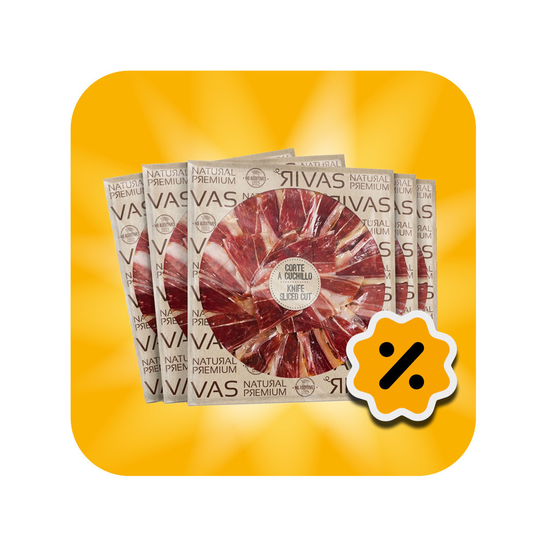 1/2 Kg. JAMÓN IBÉRICO BELLOTA 100% NATURAL CORTE TRADICIONAL EN 5 SOBRES