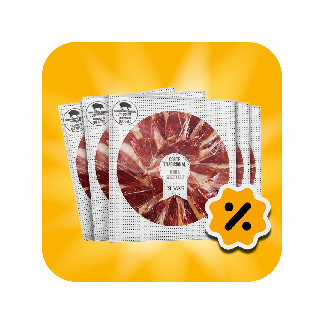 1/2 Kg. JAMÓN BELLOTA 75% RAZA IBÉRICA (SALAMANCA) CORTE TRADICIONAL EN 5 SOBRES