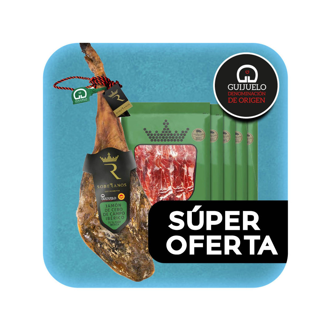 JAMÓN DE CEBO DE CAMPO 75% IBÉRICO DENOMINACIÓN DE ORIGEN PROTEGIDA GUIJUELO SOBERANOS (LONCHEADO)