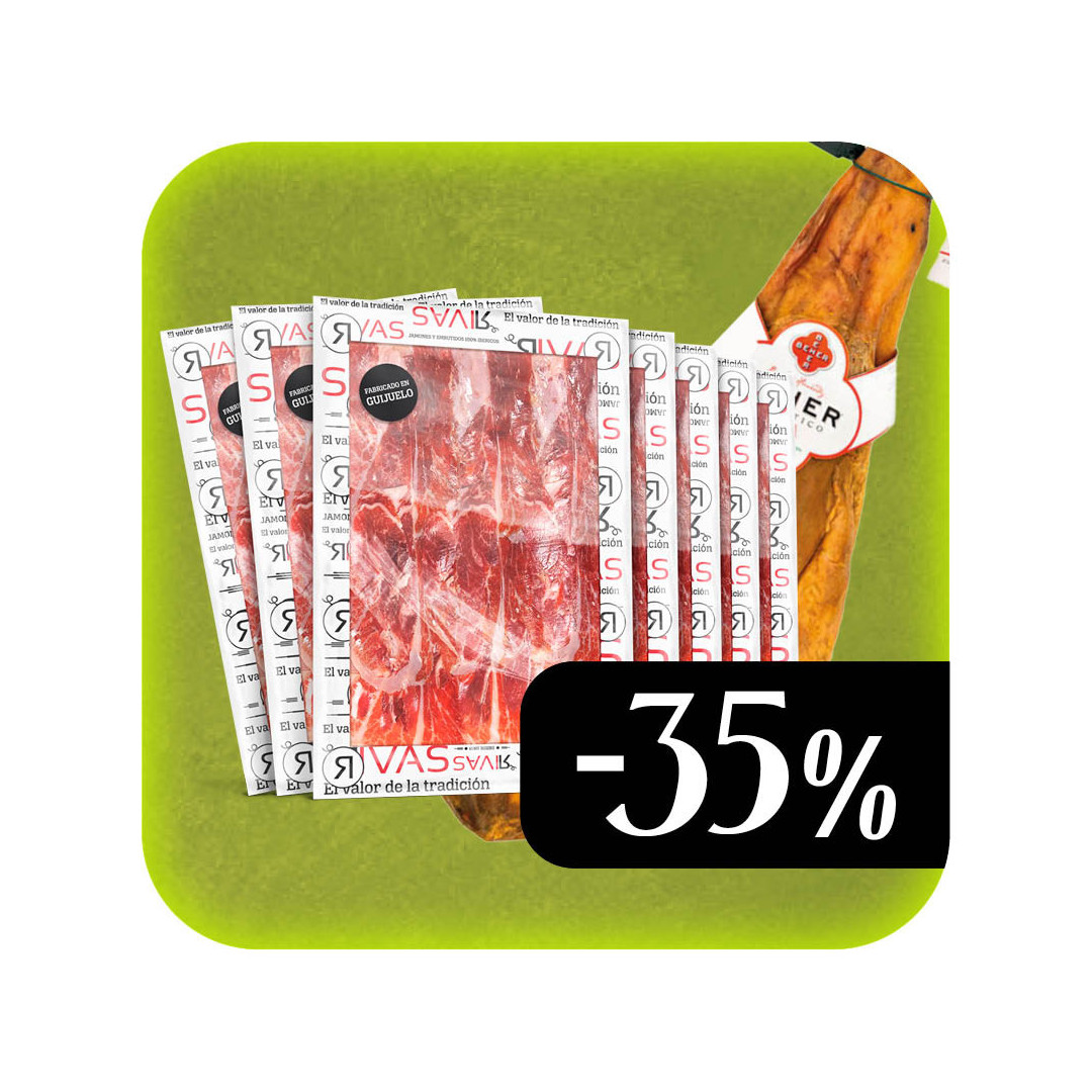 JAMÓN BELLOTA 100% IBÉRICO BEHER PATA NEGRA ETIQUETA ORO 30/40 MESES (LONCHEADO)