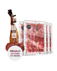 JAMÓN RIVAS DE BELLOTA 100% IBÉRICO PATA NEGRA - 5 AÑOS DE CURACIÓN (LONCHEADO) + 1/2 LOMO ET. NEGRA DE REGALO