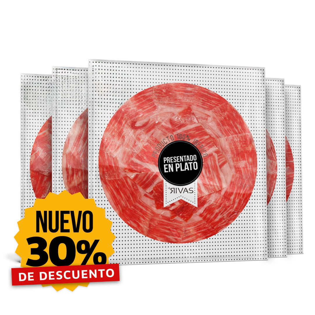 5 UNIDADES DE PALETA RIVAS BELLOTA ET.ROJA 100% NATURAL PRESENTADA EN PLATO