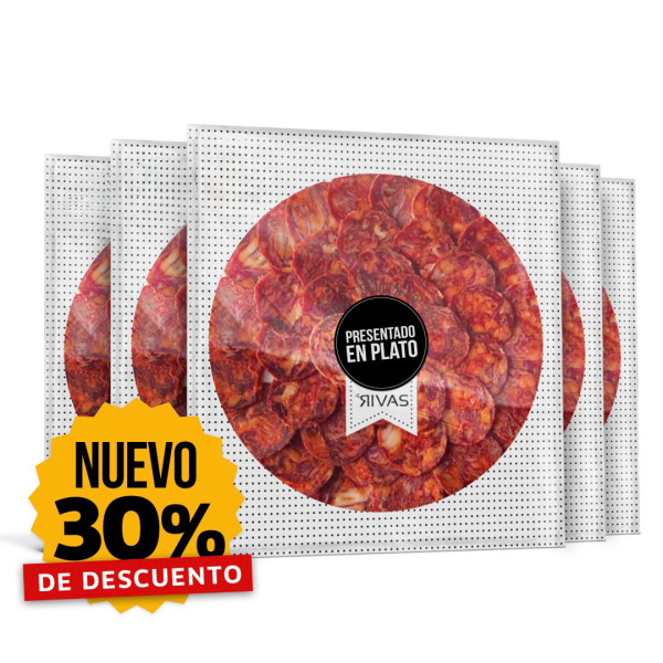 5 UNIDADES DE CHORIZO RIVAS IBÉRICO 100% NATURAL PRESENTADO EN PLATO