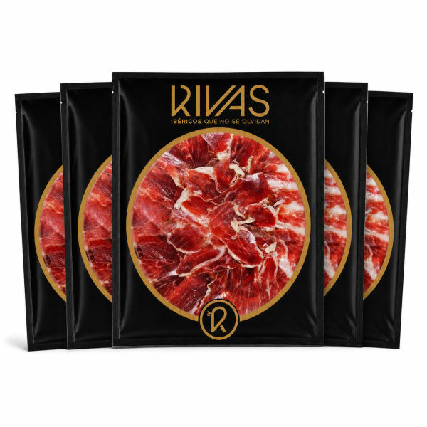 1/2 Kg. JAMÓN IBÉRICO 100% NATURAL ETIQUETA NEGRA CORTADO A CUCHILLO EN 5 SOBRES