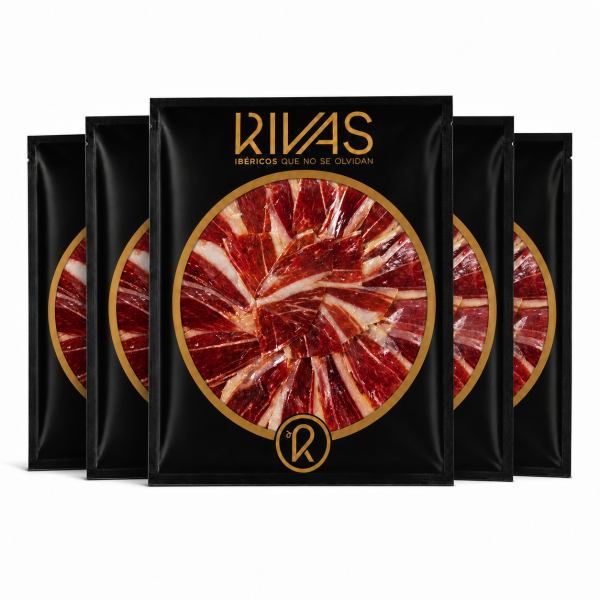 1/2 Kg. JAMÓN IBÉRICO BELLOTA 100% NATURAL CORTADO A CUCHILLO EN 5 SOBRES