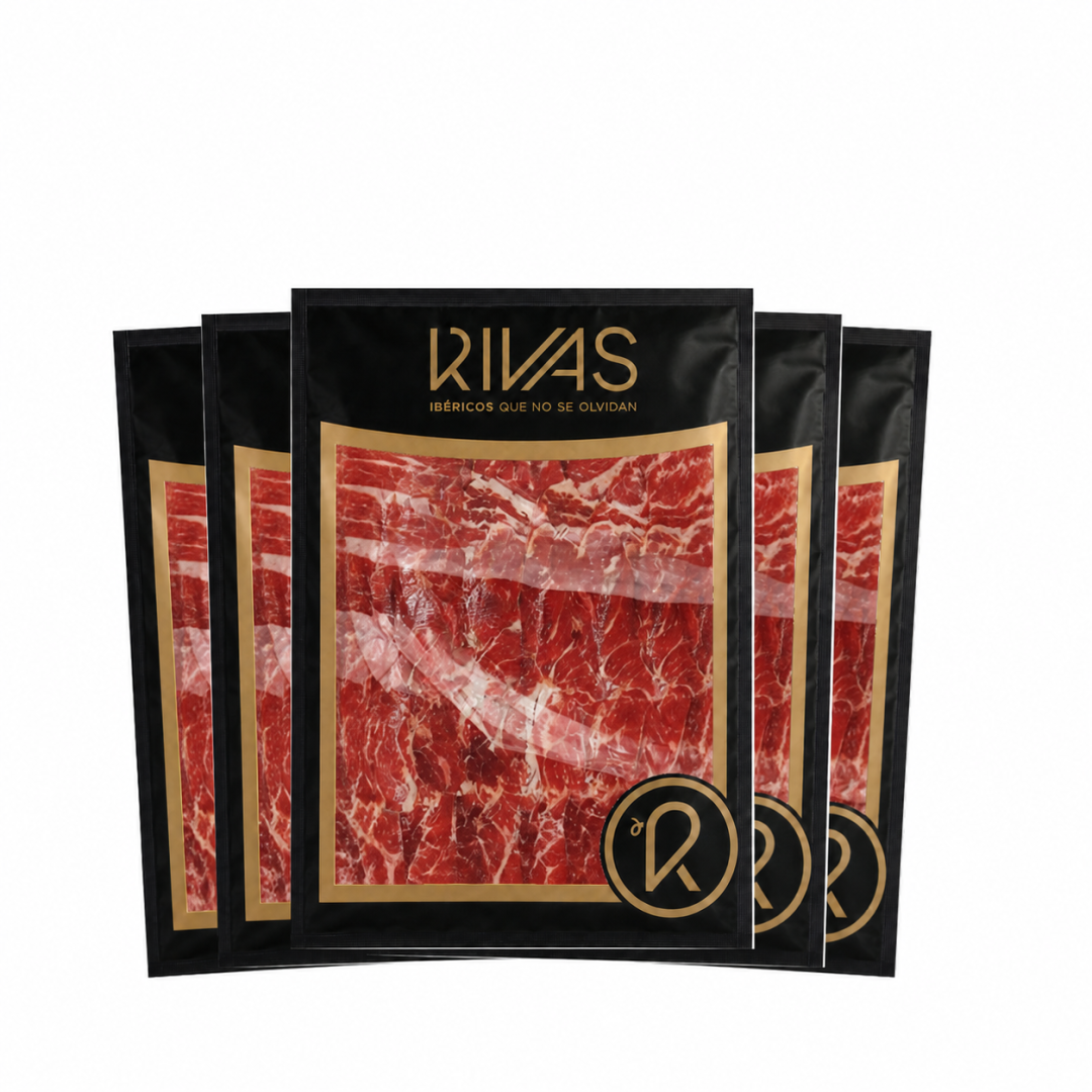 1/2KG JAMÓN DE BELLOTA PREMIUM 100% IBÉRICO LONCHEADO - PACK DE  5 SOBRES 4 AÑOS DE CURACIÓN
