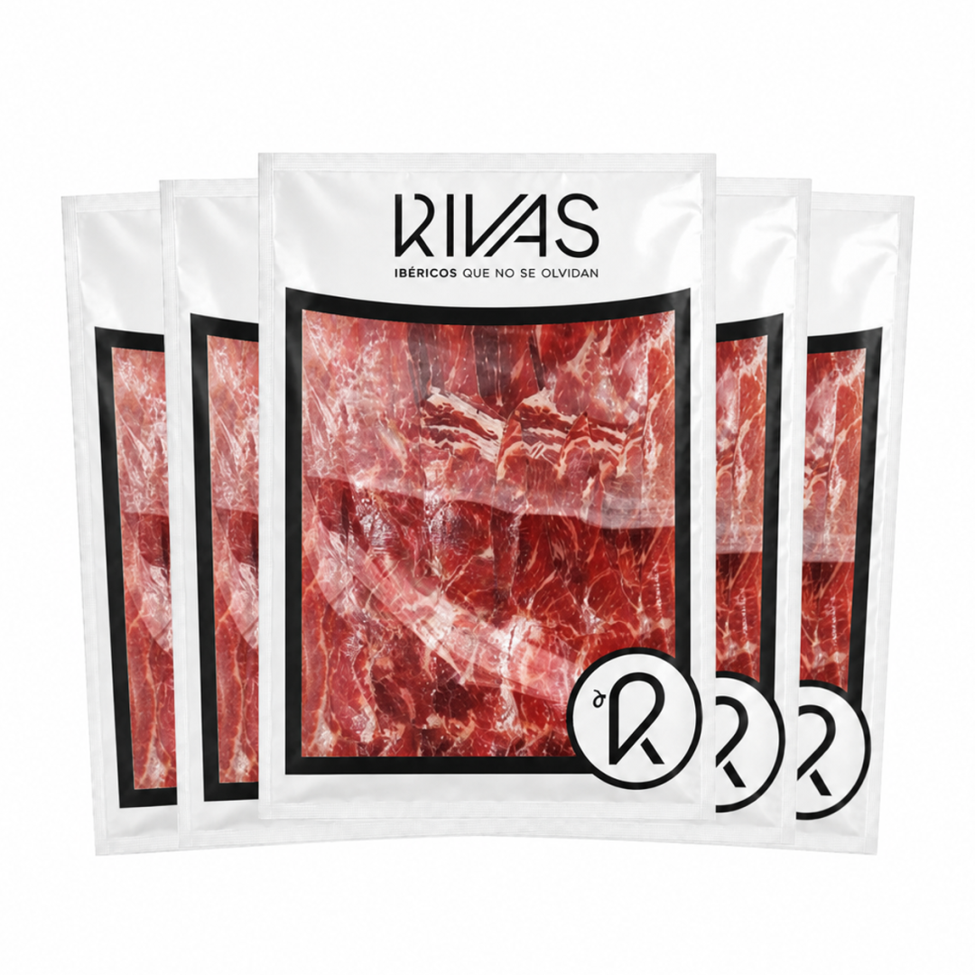 JAMÓN RIVAS 100% IBÉRICO CEBO DE CAMPO LONCHEADO EN 5 SOBRES