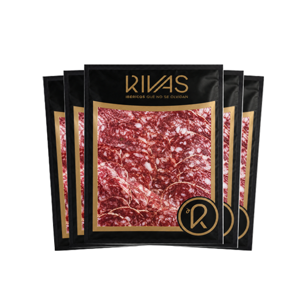 1/2 Kg. SALCHICHÓN BELLOTA IBÉRICO RSV (GUIJUELO) LONCHEADO EN 5 SOBRES