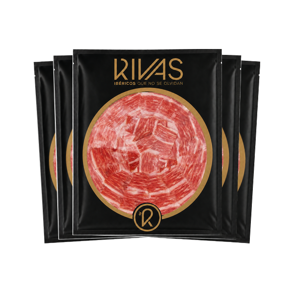 1/2 Kg. JAMÓN RIVAS IBÉRICO ETIQUETA ORO PREMIUM CORTADO A CUCHILLO EN 5 SOBRES