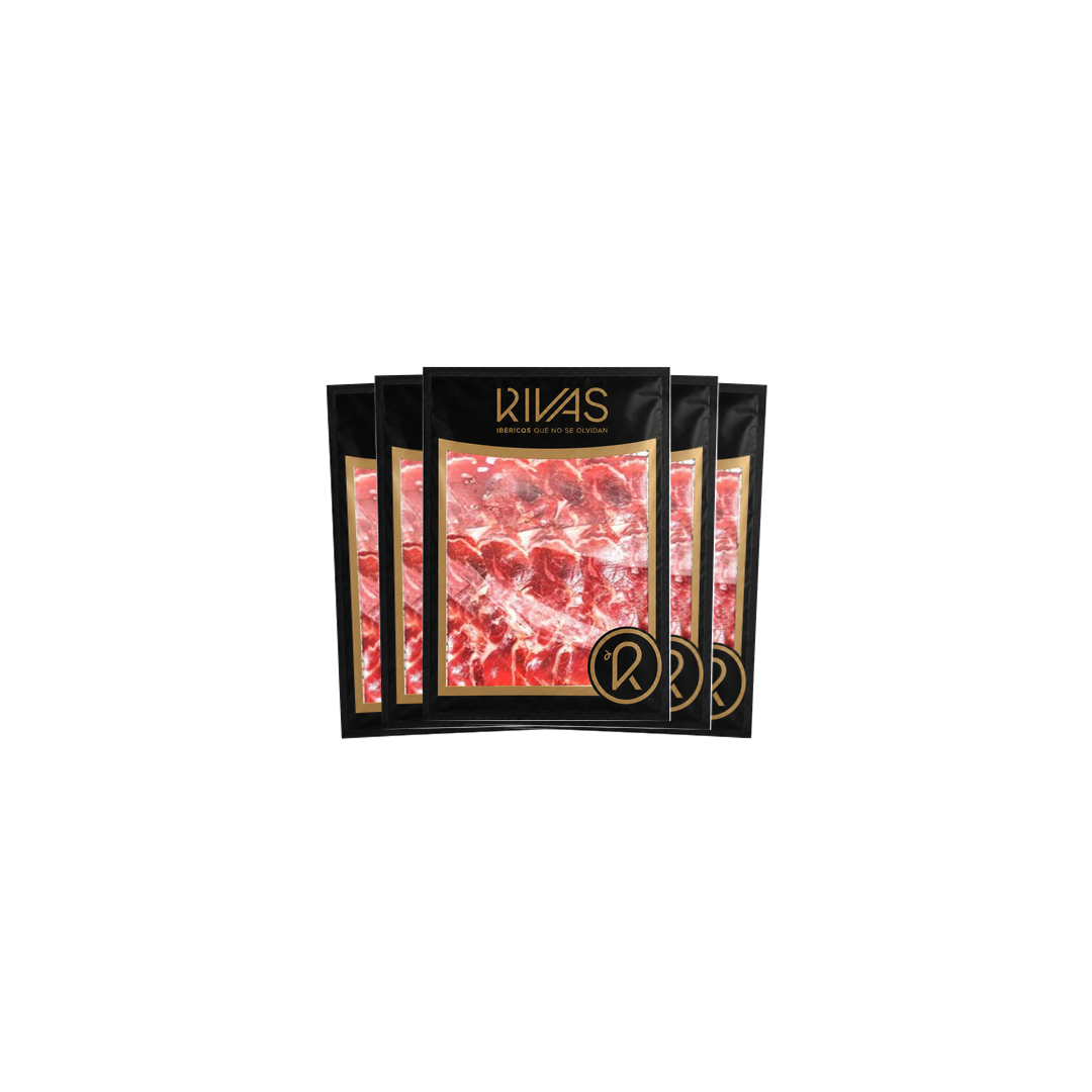 1/2 KG. JAMÓN RIVAS IBÉRICO 100% NATURAL ETIQUETA NEGRA LIMITADO Y NUMERADO +54M LONCHEADO EN 5 SOBRES