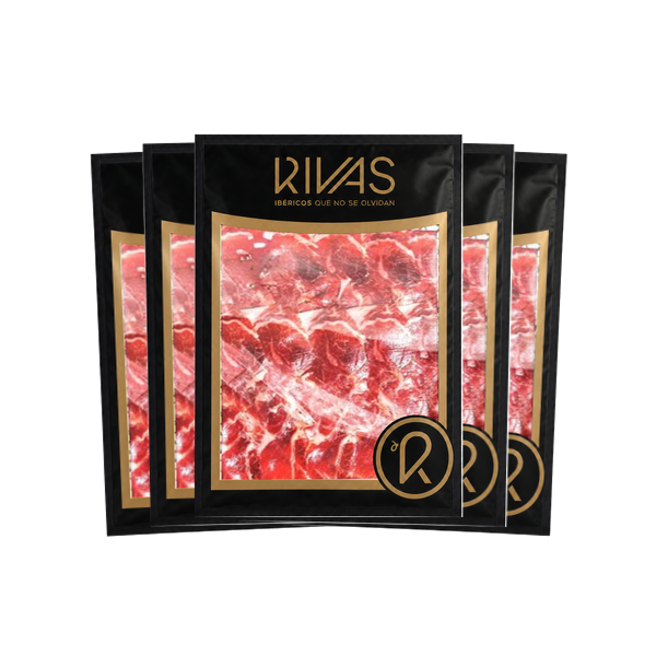 1/2 KG. JAMÓN RIVAS IBÉRICO 100% NATURAL ETIQUETA NEGRA LIMITADO Y NUMERADO +54M LONCHEADO EN 5 SOBRES