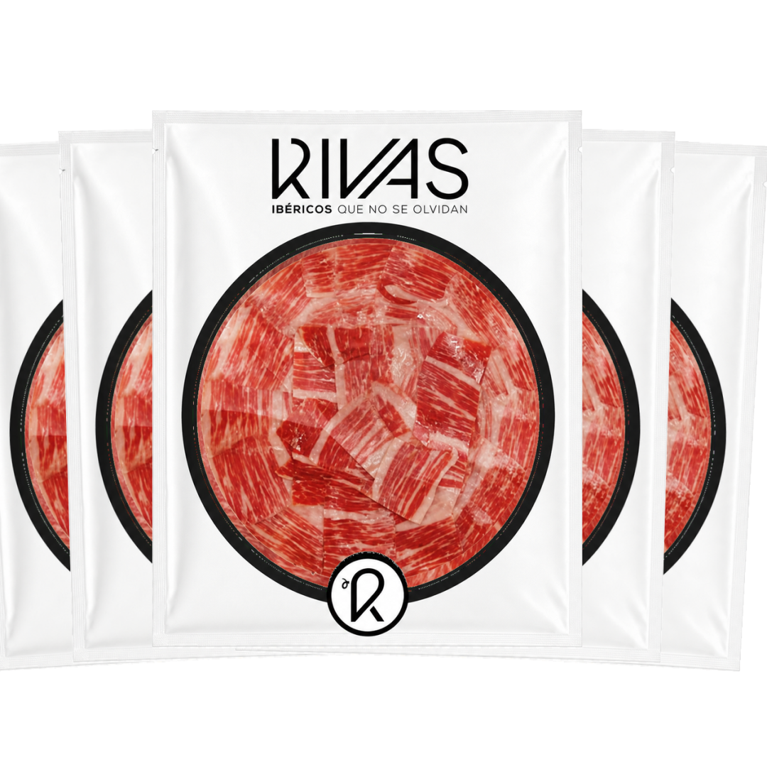 5 UNIDADES DE PALETA RIVAS IBÉRICA CEBO 50% RAZA IBÉRICA PRESENTADA EN PLATO