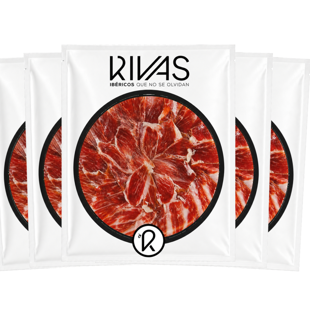 5 UNIDADES DE PALETA RIVAS IBÉRICA 100% CEBO CAMPO PRESENTADA EN PLATO