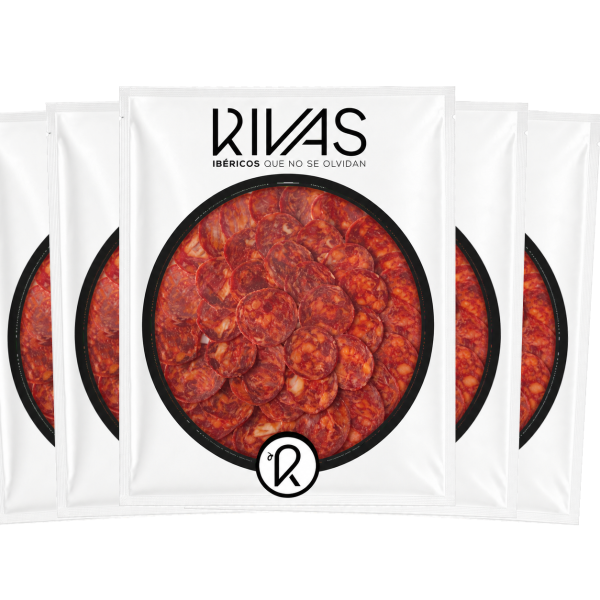 5 UNIDADES DE CHORIZO RIVAS IBÉRICO 100% NATURAL PRESENTADO EN PLATO