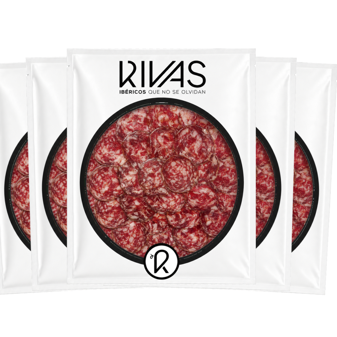 5 UNIDADES DE SALCHICHÓN RIVAS IBÉRICO 100% NATURAL PRESENTADO EN PLATO