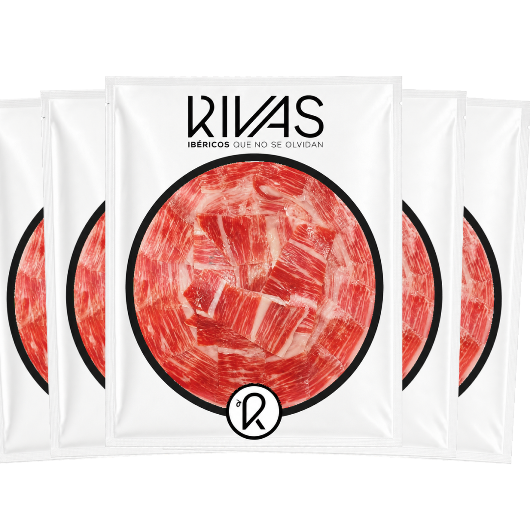 5 UNIDADES DE JAMÓN RIVAS CEBO DE CAMPO 100% IBÉRICO PRESENTADO EN PLATO