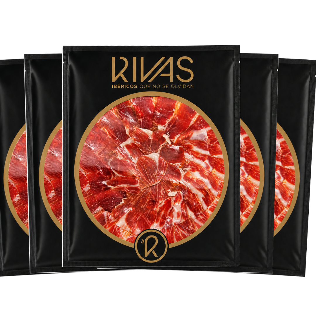 5 UNIDADES DE JAMÓN RIVAS DE BELLOTA 100% IBÉRICO PRESENTADO EN PLATO