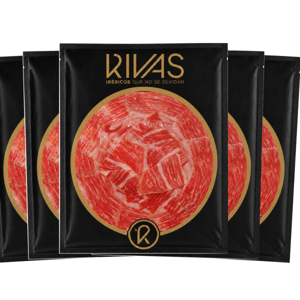 5 UNIDADES DE PALETA RIVAS BELLOTA ET.ROJA 100% NATURAL PRESENTADA EN PLATO