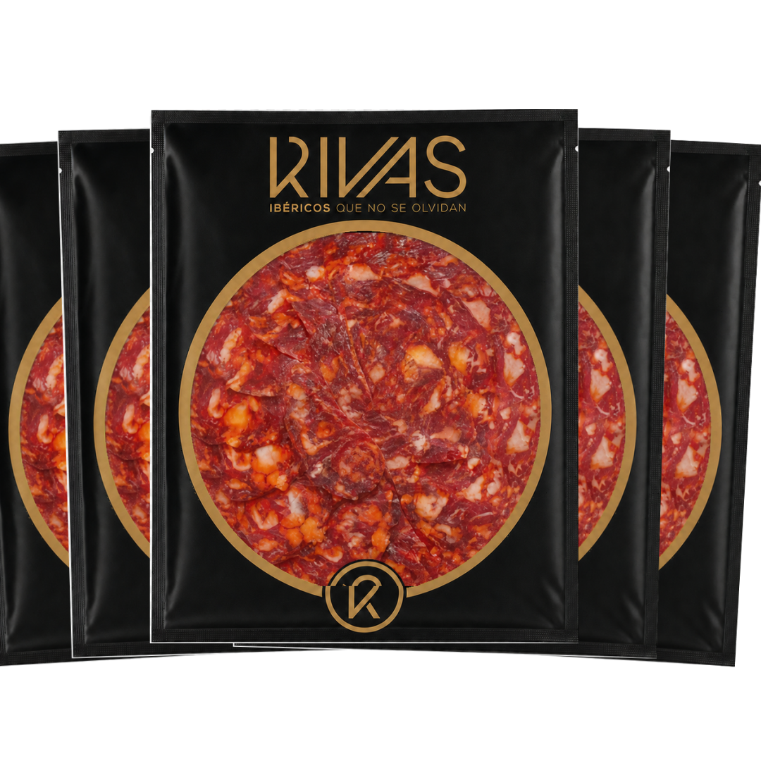 5 UNIDADES DE CHORIZO RIVAS DE BELLOTA 100% NATURAL PRESENTADO EN PLATO
