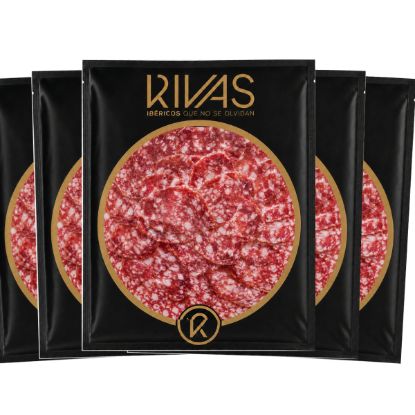 5 UNIDADES DE SALCHICHÓN RIVAS DE BELLOTA 100% NATURAL PRESENTADO EN PLATO