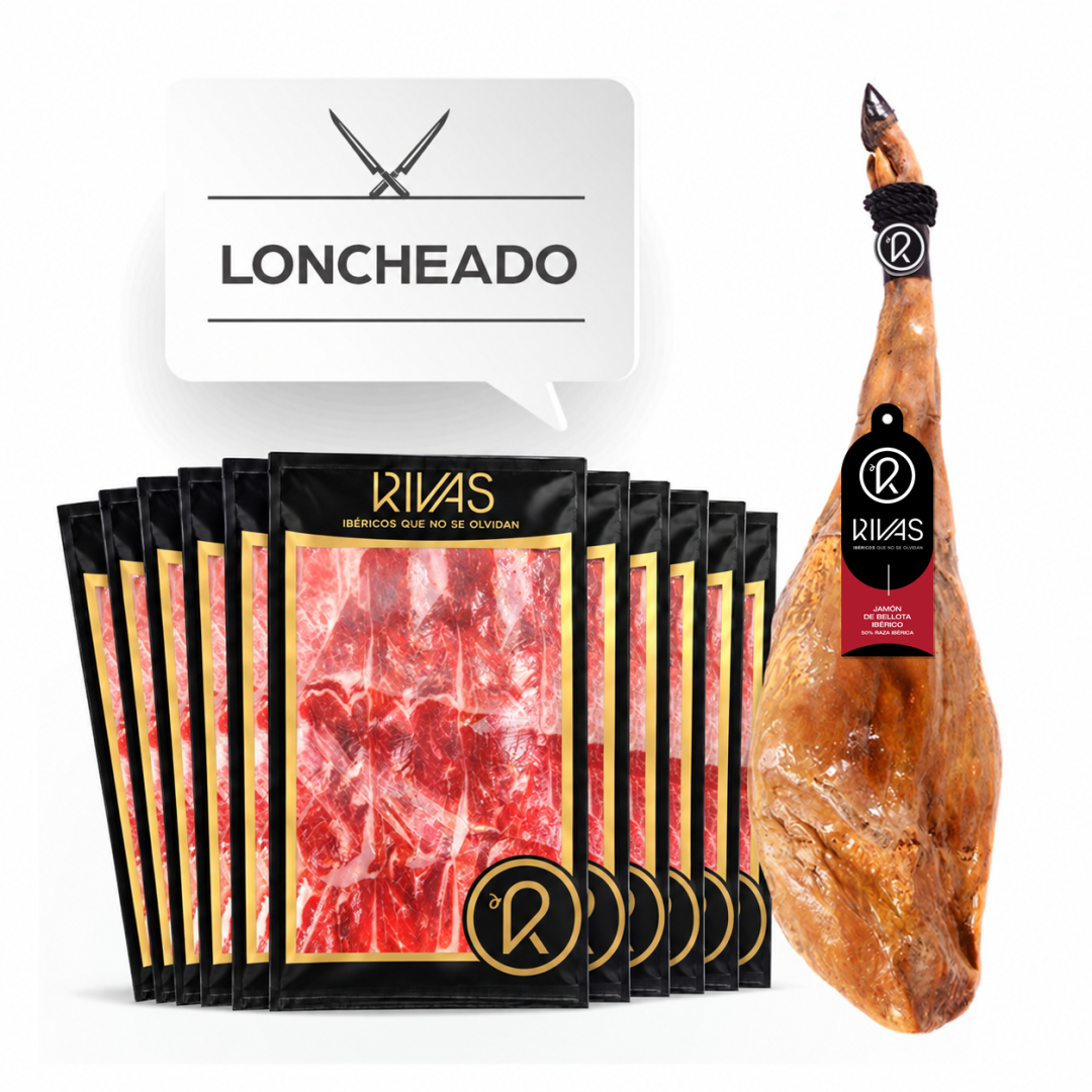 1Kg. JAMON DE BELLOTA IBERICO LONCHEADO EN 10 PAQUETES DE 100 grs.