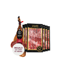 JAMÓN RIVAS DE BELLOTA 50% RAZA IBÉRICA 100% NATURAL - 5 AÑOS DE CURACIÓN (LONCHEADO) + 1/2 LOMO ET. NEGRA DE REGALO