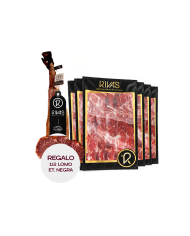 JAMÓN RIVAS DE BELLOTA 100% IBÉRICO PATA NEGRA - 5 AÑOS DE CURACIÓN (LONCHEADO) + 1/2 LOMO ET. NEGRA DE REGALO